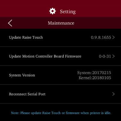 Reconnect Serial Port button in Maintenance